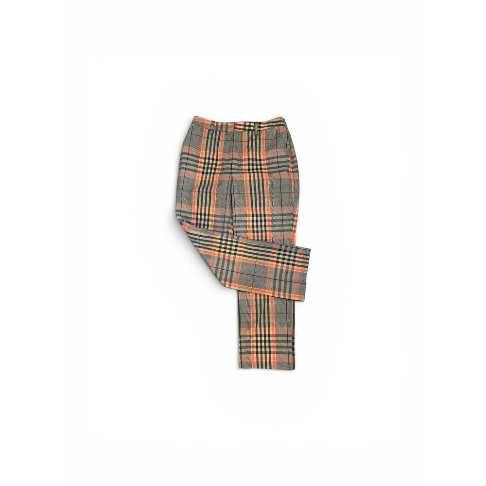 Grey Lab Los Angeles Orange Plaid Cropped Straight Leg Trousers EW131P Medium
